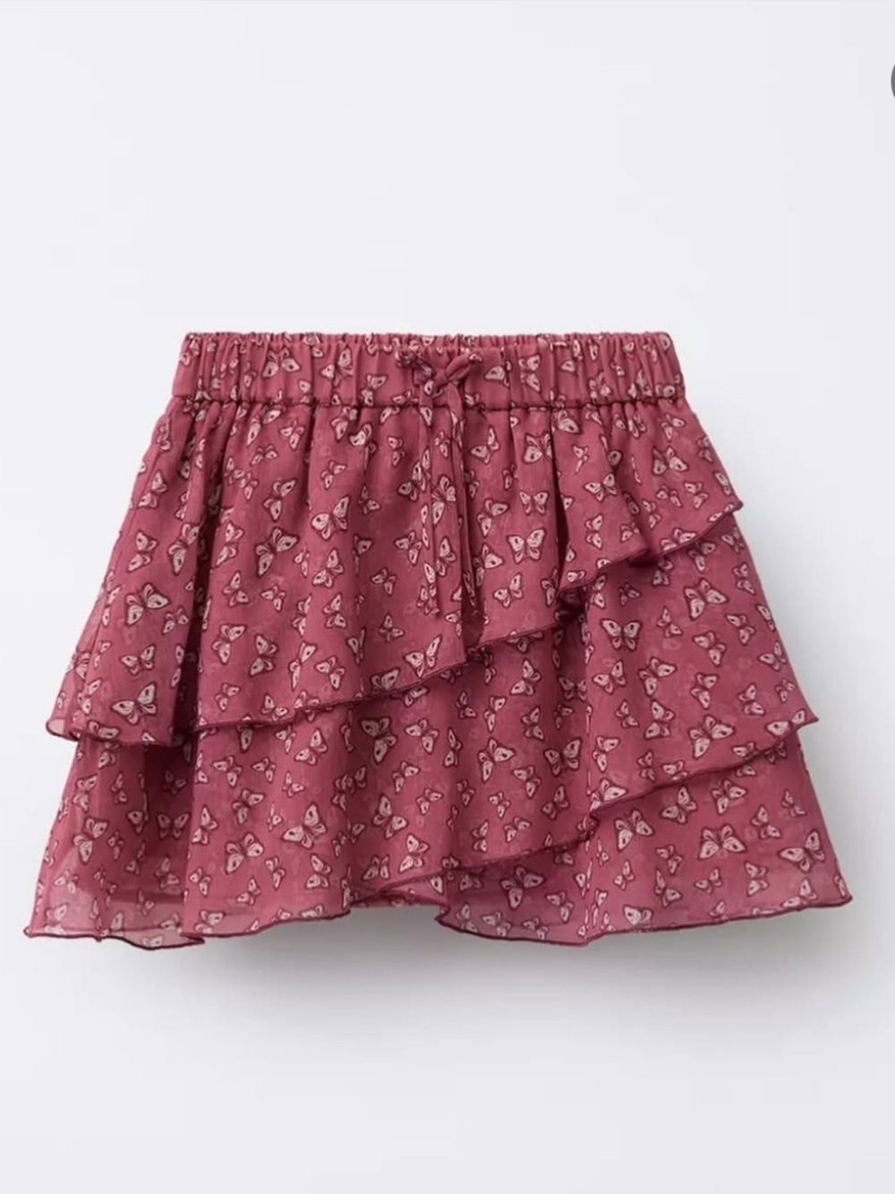 Zara berry Butterfly Tiered Ruffle Skort skirt shorts 6/7 new